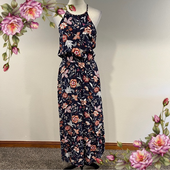 Old Navy Floral Halter navy Maxi Dress size extra small - Picture 1 of 11